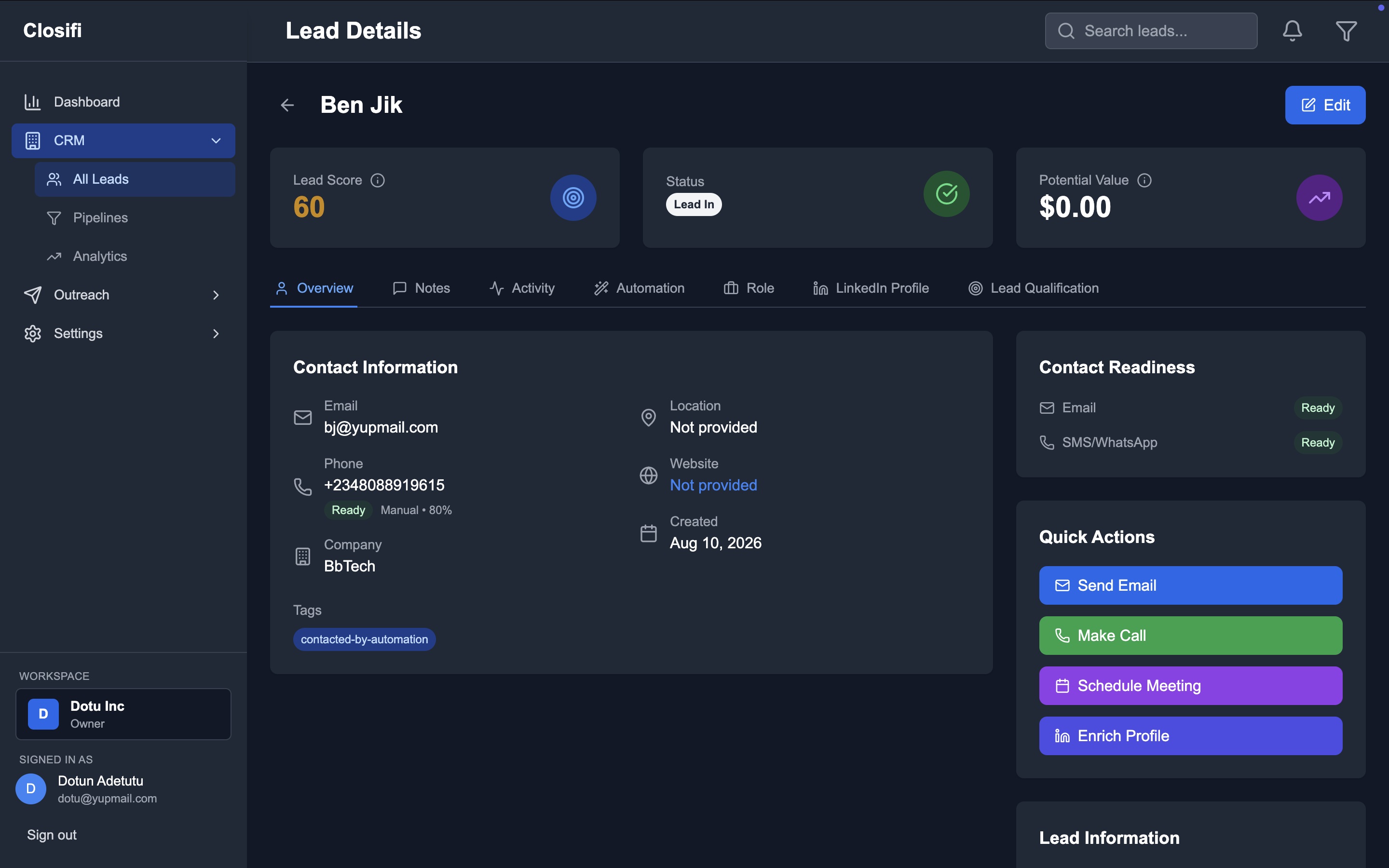 Closifi Leads and Pipeline View